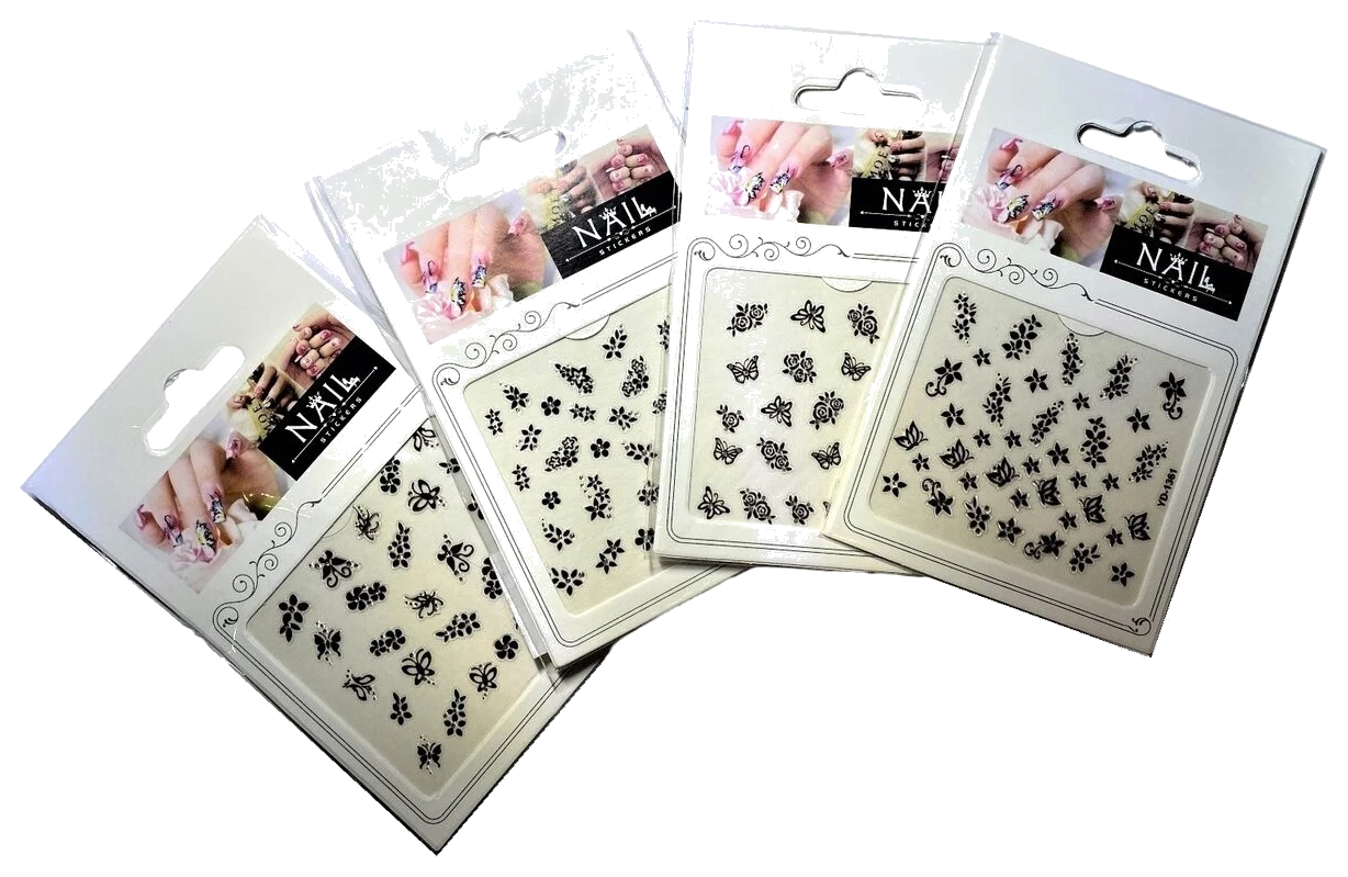 Set 12 folii stickere unghii – model negru Chique