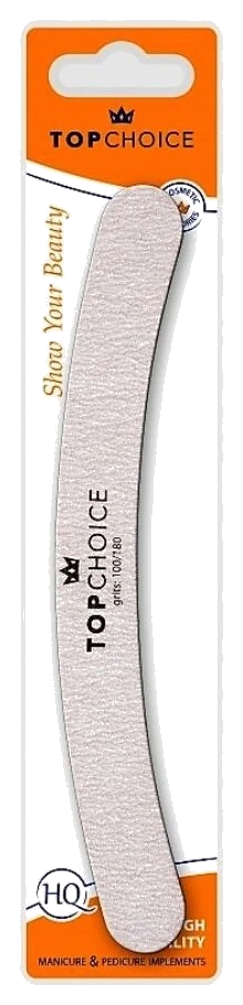 Pilă abrazivă unghii Top Choice Banana 100/180 – pilă profesională curbată pentru gel și unghii naturale