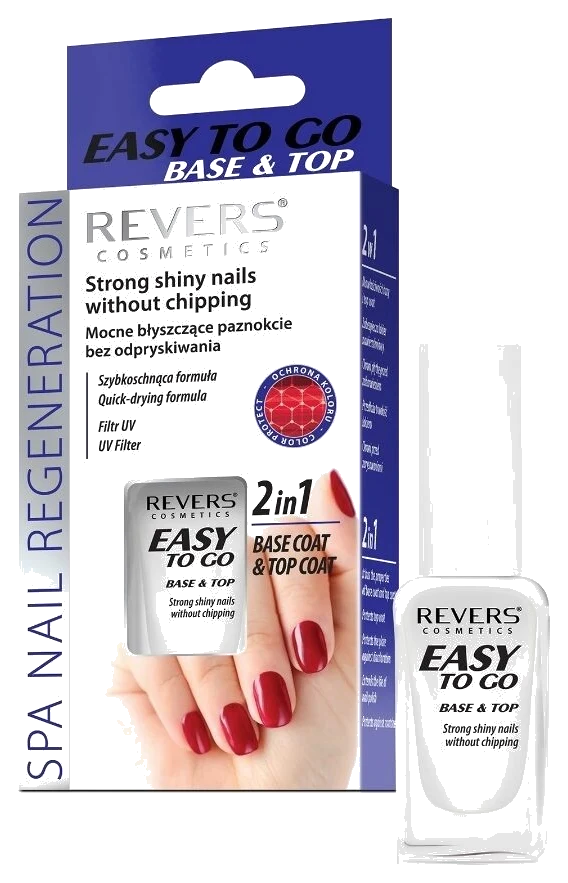 Bază & Top Coat 2 în 1 Revers Easy To Go 10 ml – uscare rapidă, protecție și luciu intens
